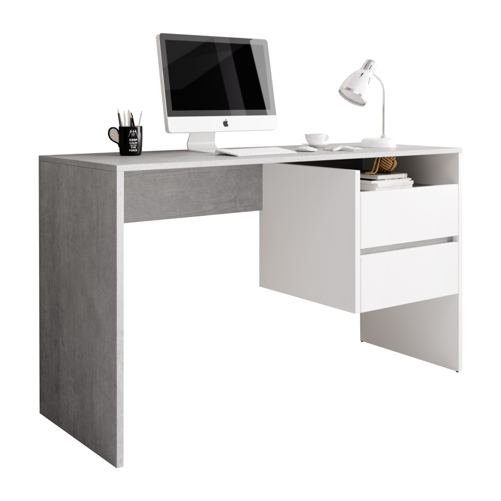 E-shop PC stůl se zásuvkami TULIO Bílá / beton,PC stůl se zásuvkami TULIO Bílá / beton
