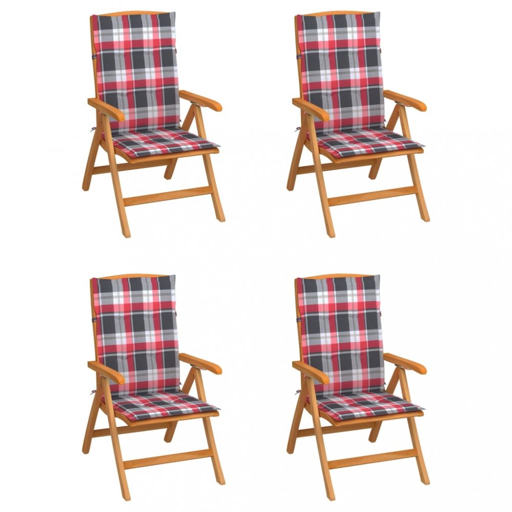 Záhradná stolička 4 ks teak / látka Dekorhome Biela / červená