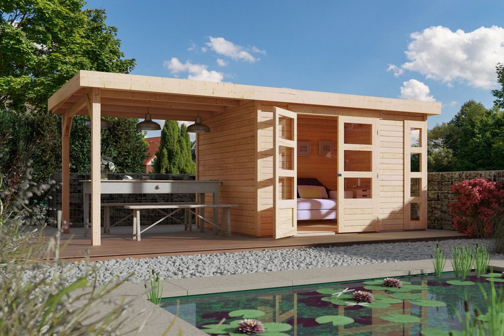 Drevený záhradný domček KERKO 4 s prístavkom 240 Lanitplast