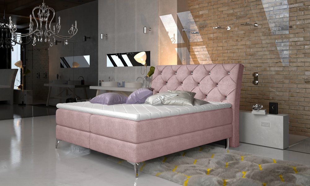 E-shop Boxspringová postel ADEL 180 Omega 91 - růžová,Boxspringová postel ADEL 180 Omega 91 - růžová