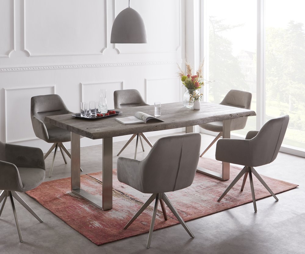 Jedálenský stôl Edge 180x90 XL akácia platina nerezová oceľ úzka
