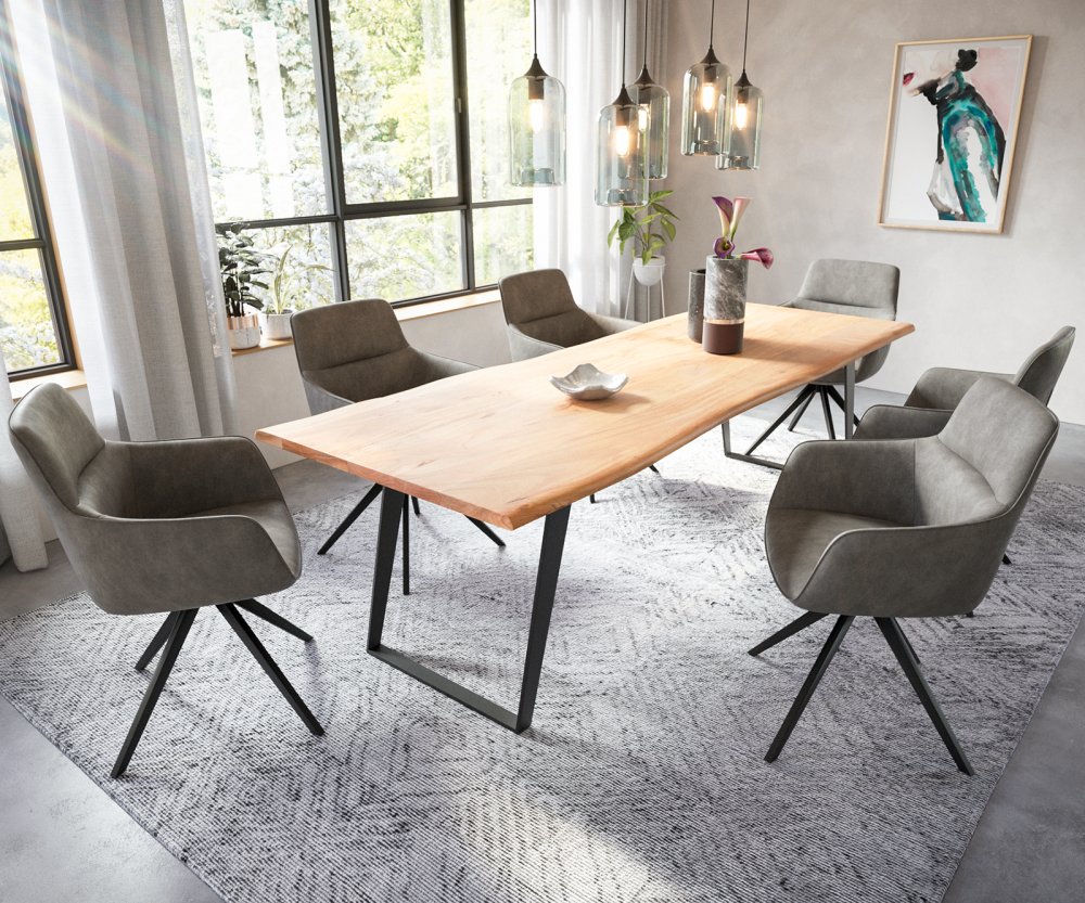 Jedálenský stôl Edge 260x100 akácia prírodná kovová šikmá podnož