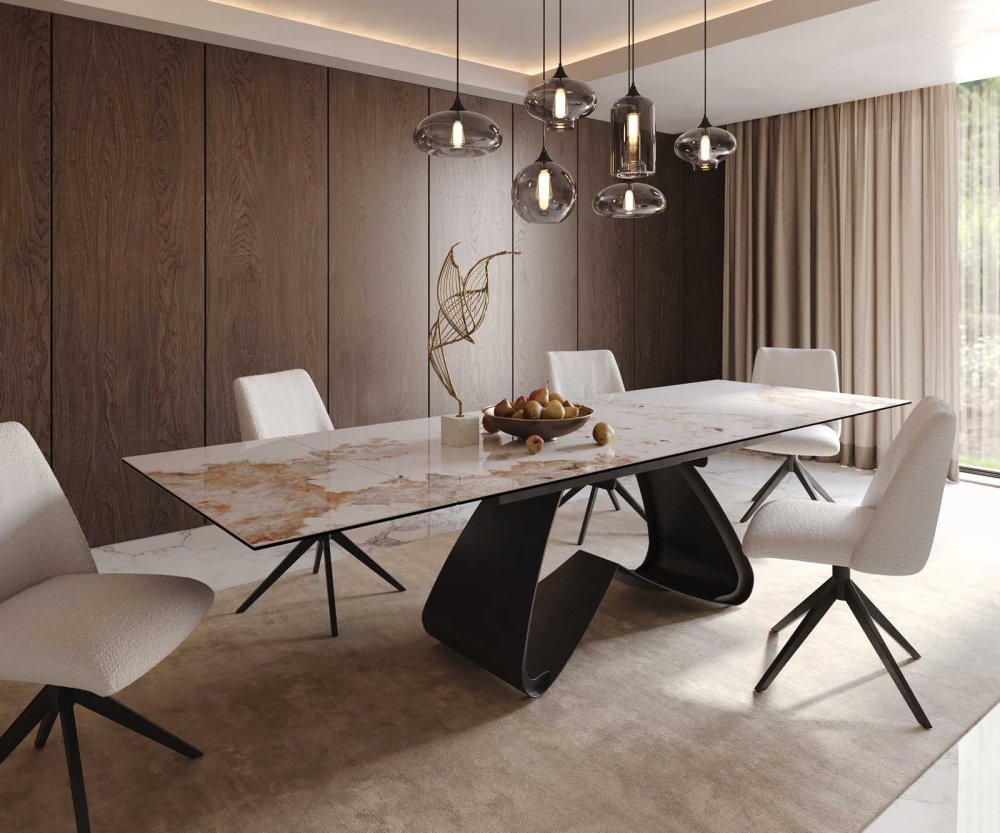 Jedálenský stôl Edge 200-300x100 keramický minas melange bielo-béžový