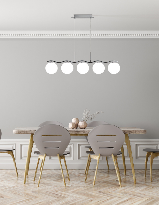 Závesná lampa chróm/biela guľa 5 Ramon