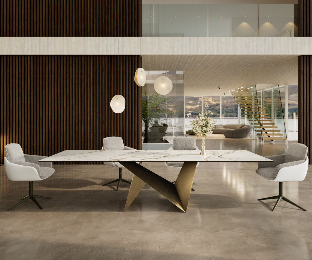 Hrana jedálenského stola 300x100 keramická Calacatta Luxe bielo-zlato