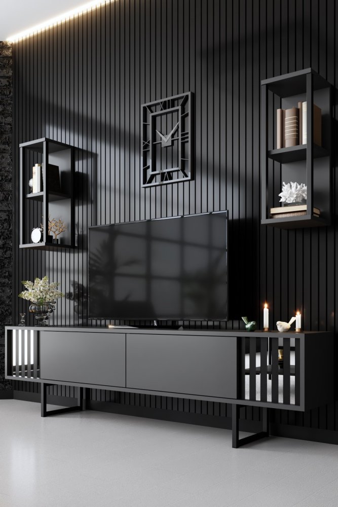 TV skrinka / Obývacia stena Chrome Line - Anthracite, Black