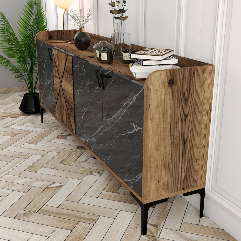Konzolový stolek Venedik - Walnut, Black Marble (obrázek 5)