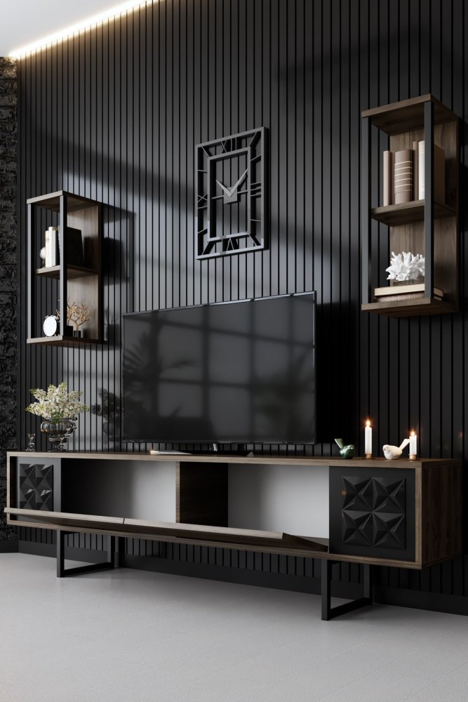 Living Room Furniture Set Black Line Set - Walnut, Black (obrázek 11)