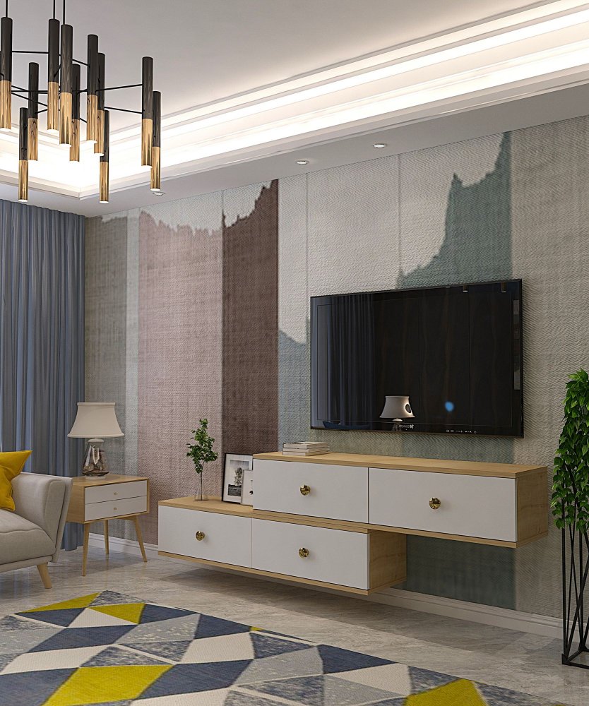 TV stolík Zuzu Double - Sapphire Oak, White