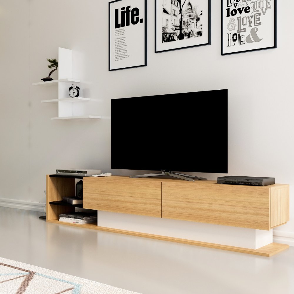 TV skrinka / Obývacia stena Liza - Teak, White