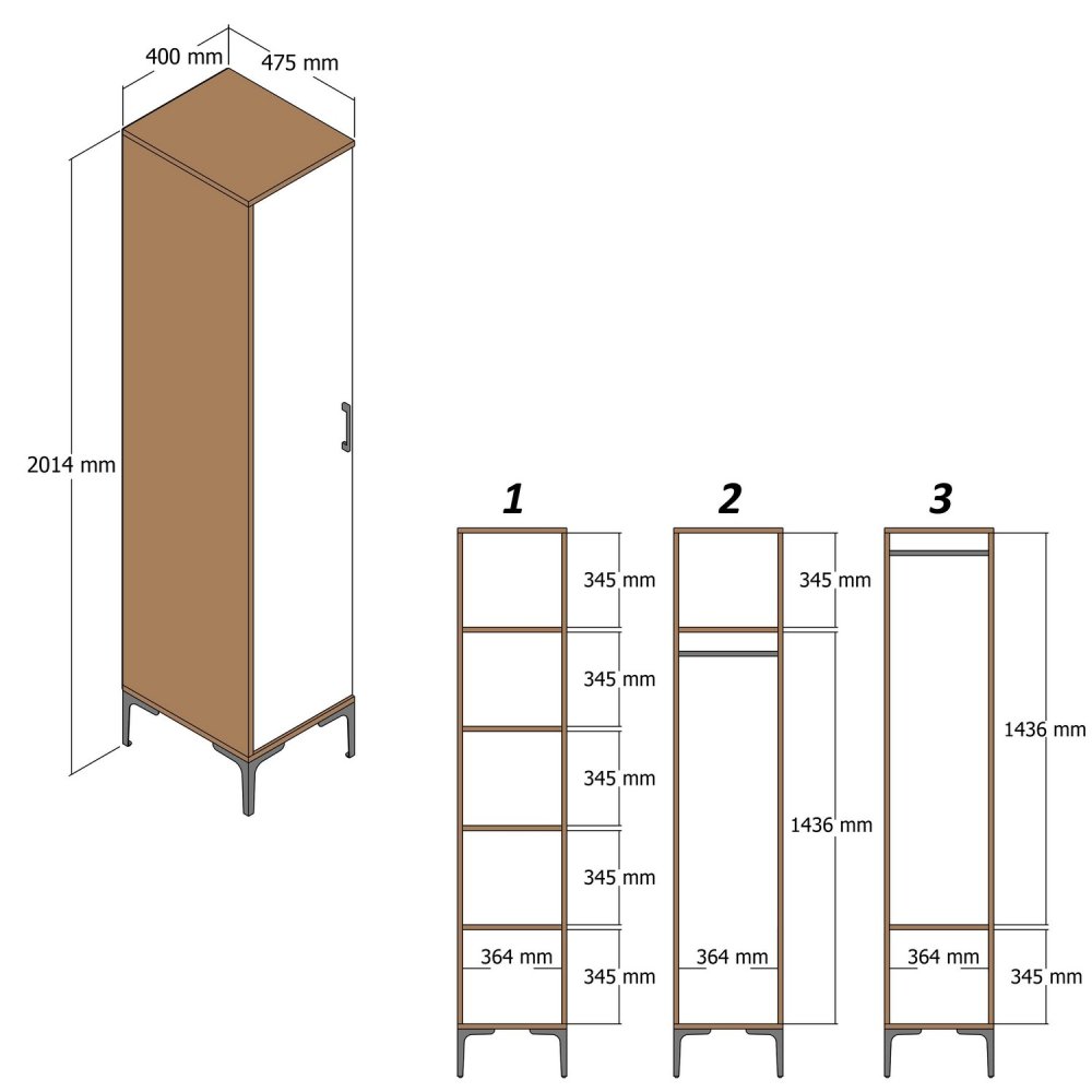 Šatní skříň Kumsal R - Walnut, Anthracite (obrázek 3)