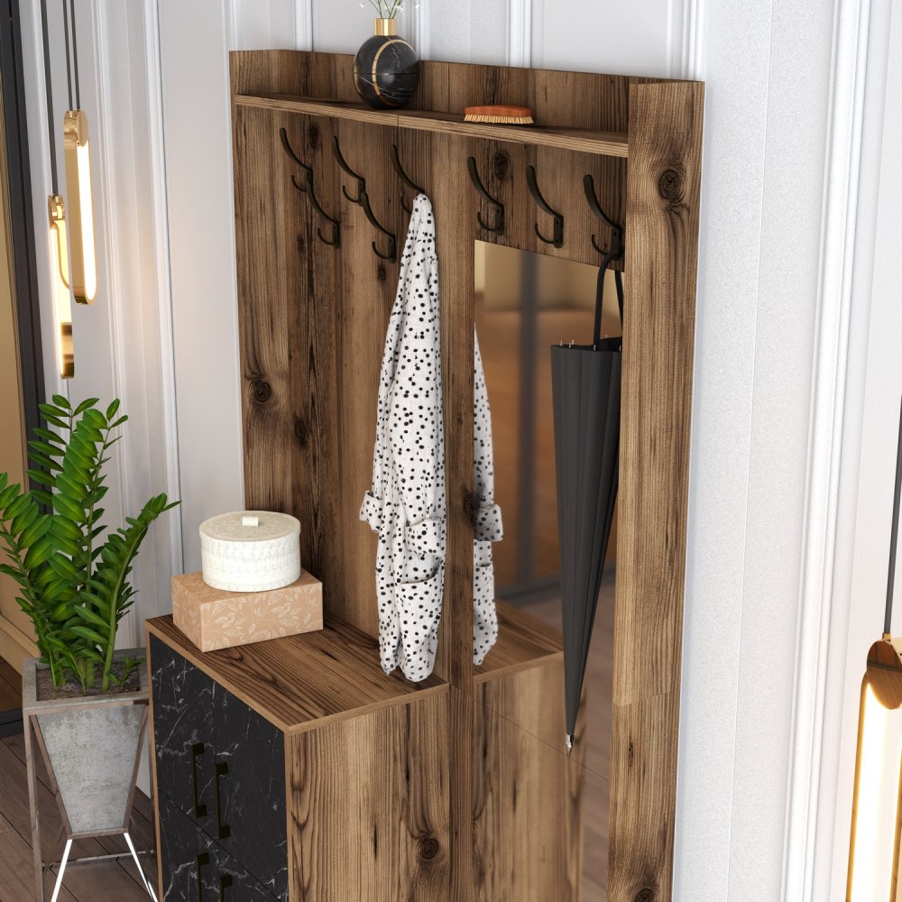 Předsíňová stěna Berlin BC - Walnut, Black Marble (obrázek 4)