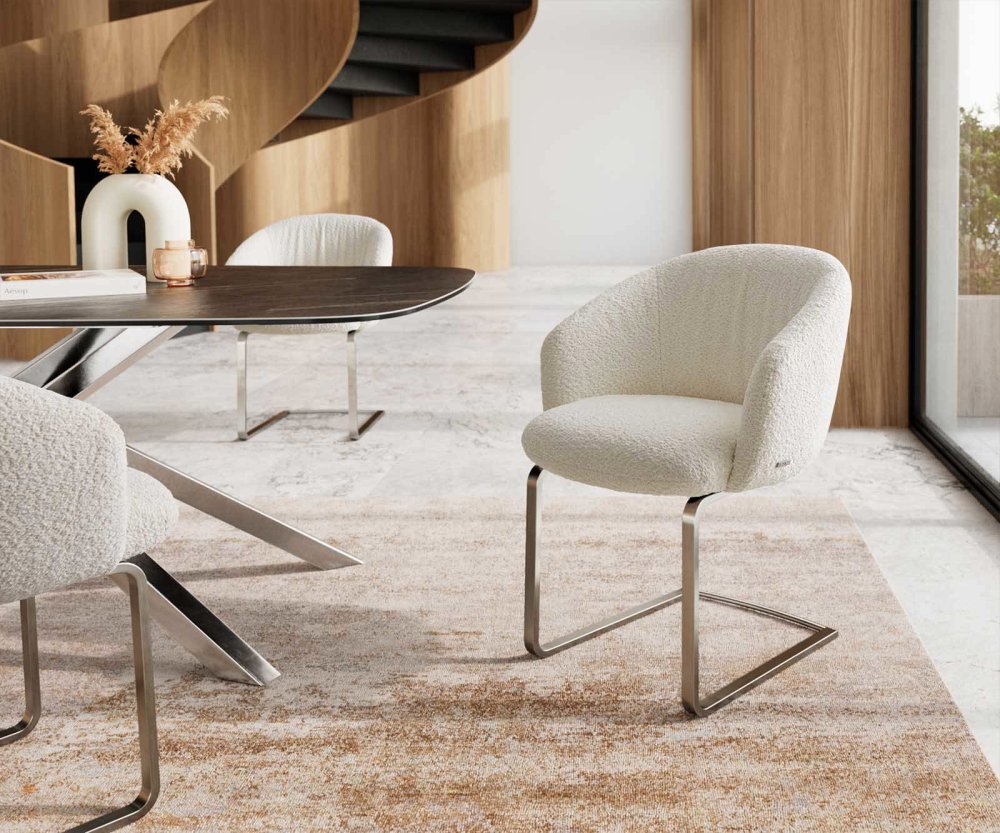 Jídelní židle Caja-Flex s područkami bouclé bílá jídelní židle plochá