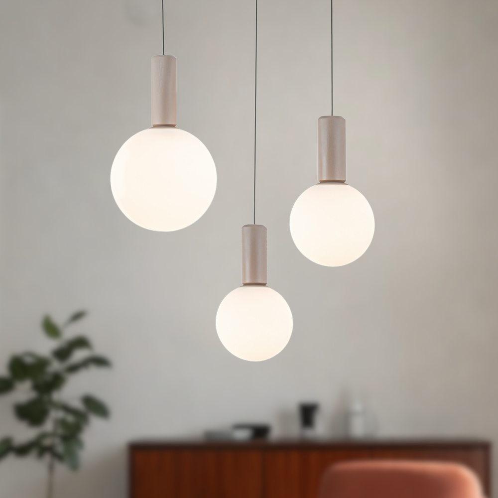 Levně Lampa wisząca Testa beżowa potrójna białe klosze kule nad stół