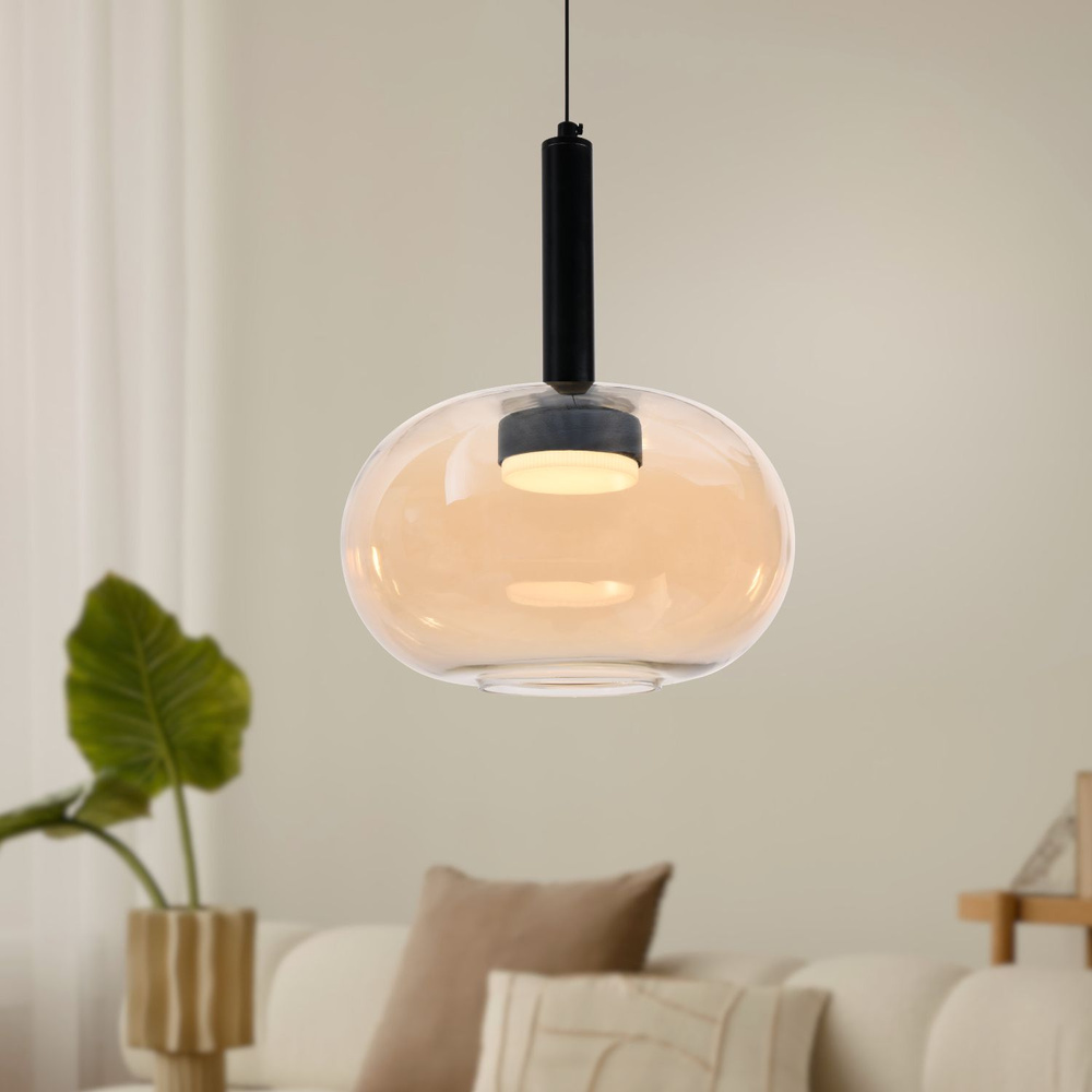 Levně Lampa wisząca Bueno szklana pojedyncza bursztynowy klosz GX53