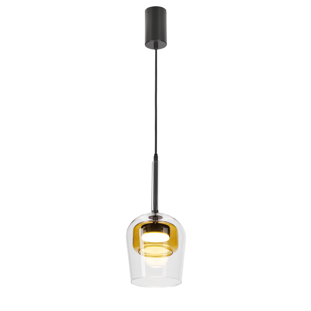 Lampa wisząca Glaxi szklana podwójny klosz transparentny i żółty GX53