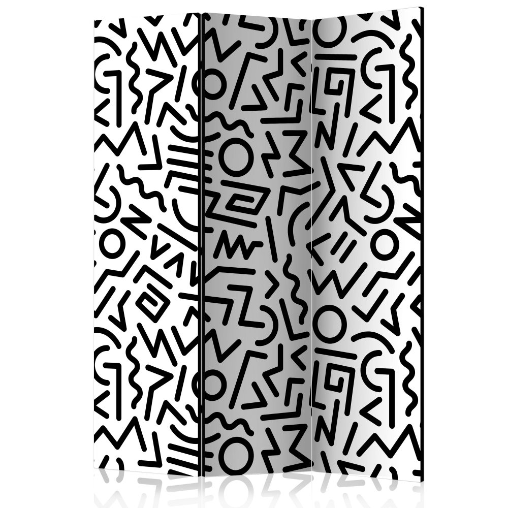 Paraván Black and White Maze Dekorhome 135x172 cm (3-dílný)