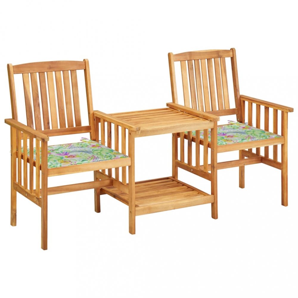 Zahradní židle s čajovým stolkem a poduškami Dekorhome Květy vzor,Zahradní židle s čajovým stolkem a