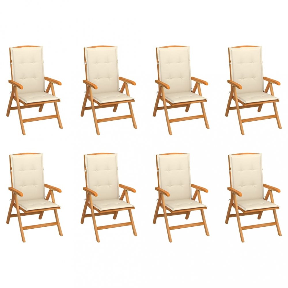 E-shop Skladacia záhradná stolička s poduškami 8 ks teak / látka Dekorhome Krémová