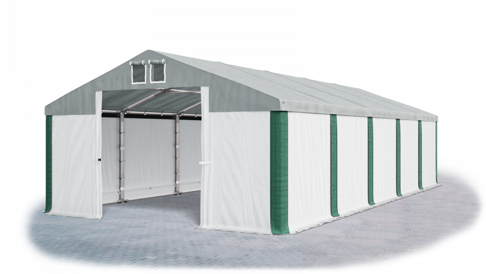Skladový stan 5x10x2,5m střecha PVC 560g/m2 boky PVC 500g/m2 konstrukce ZIMA PLUS Bílá Šedá Zelená