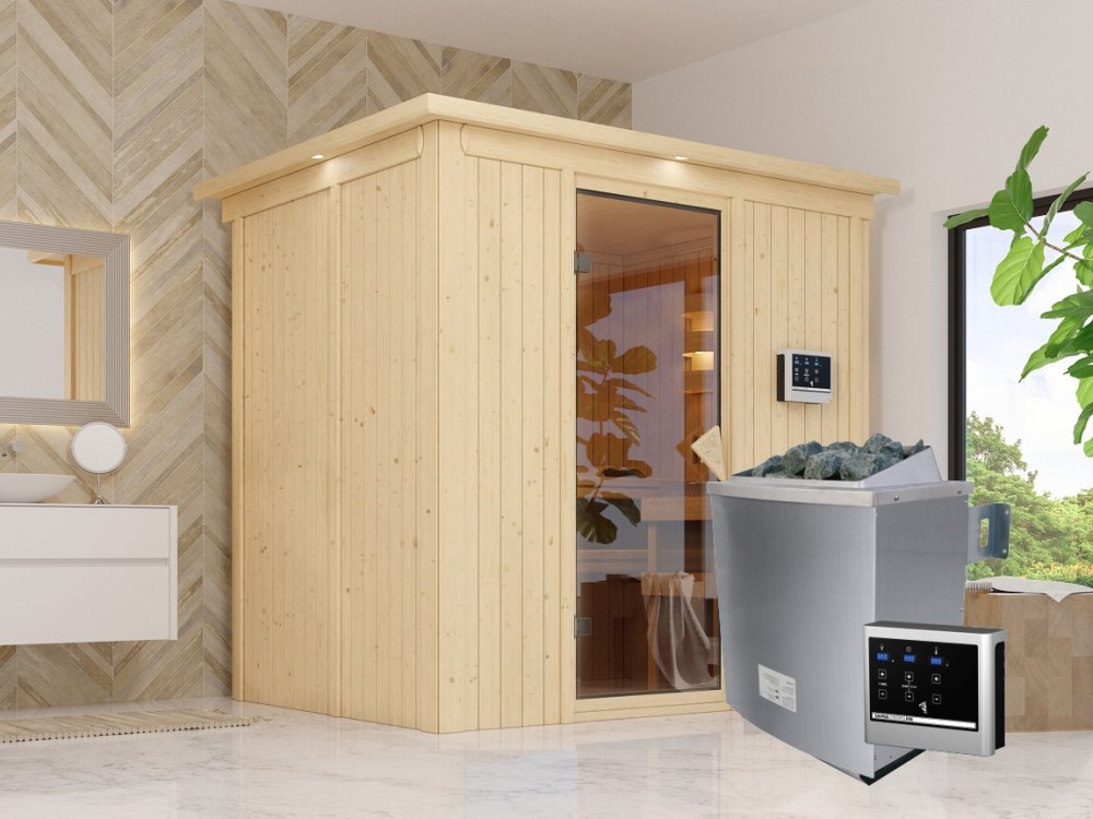 E-shop Interiérová fínska sauna 196x151 cm s kamny 9 kW Dekorhome