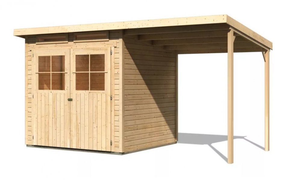 Dřevěný zahradní domek GLUCKSBURG 3 s přístřeškem 190 Lanitplast Přírodní dřevo