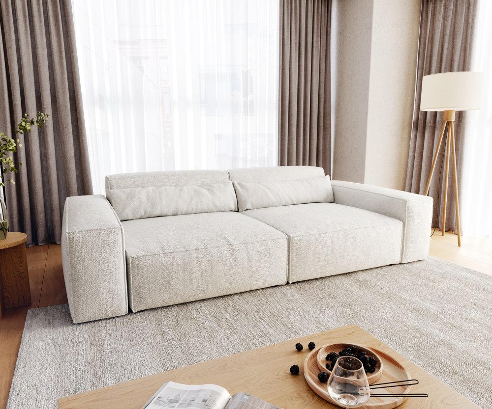 Velká pohovka Sirpio XL 270x125 cm bouclé smetanovo-bílá