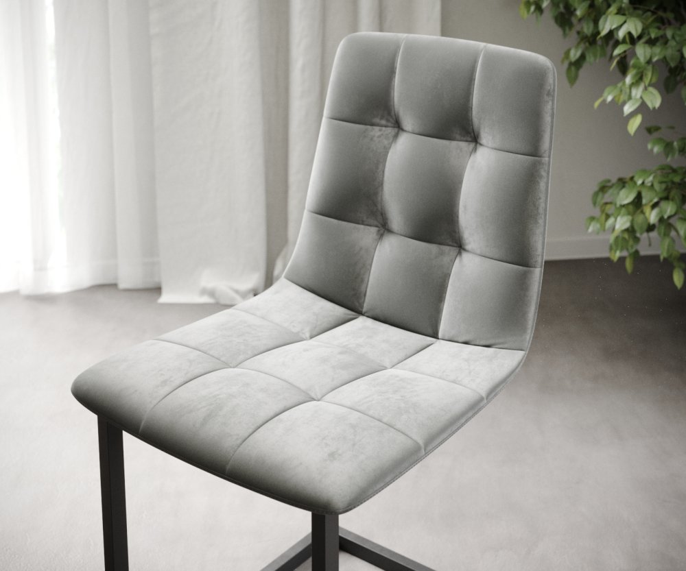 Sada 4 jídelních židlí Caro-Adesso Light Grey Velvet Cantilever Obrázek