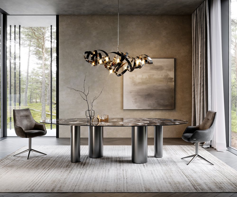 Jedálenský stôl Edge Oval 280x130 keramický Iris FMG Agatablack Pilier
