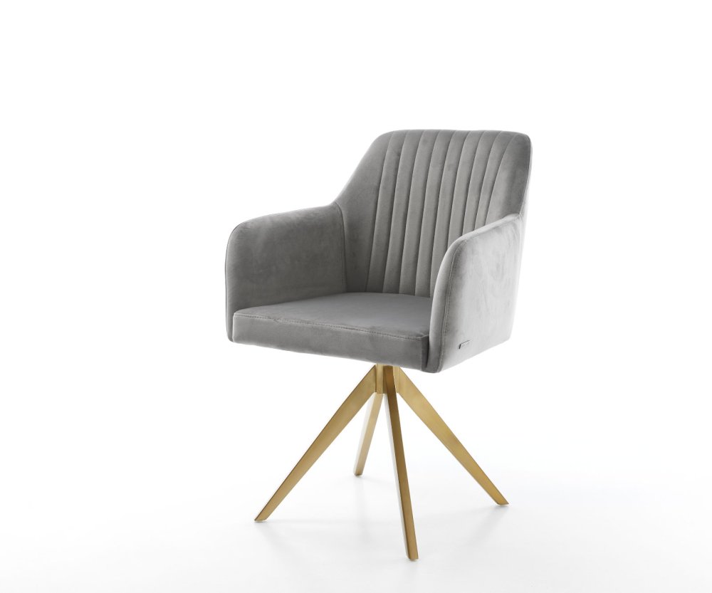 Jídelní židle Greg-Flex křížová podnož zlatá samet šedá otočná