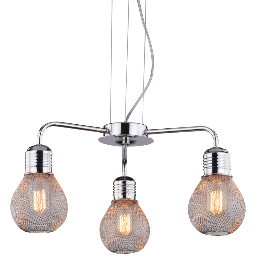 Závesná lampa s chrómovým drôteným tienidlom 3x60W, nastaviteľná Gliva