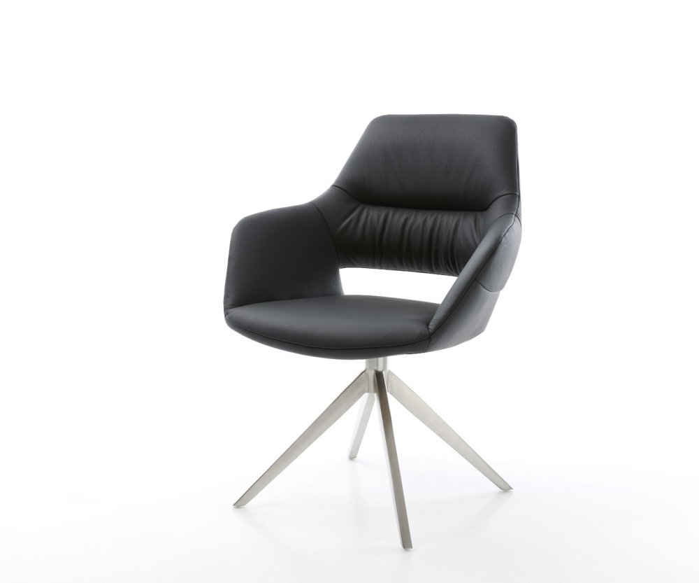 Otočná jedálenská stolička Yago-Flex s opierkami pravá koža čierna