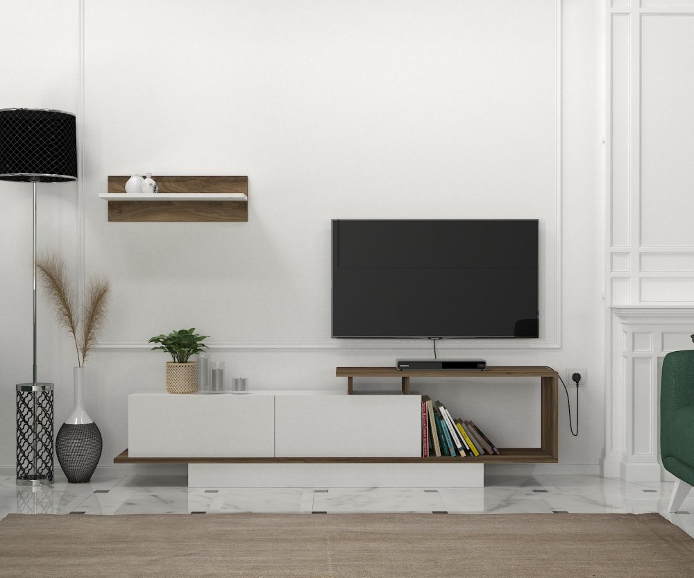 TV skrinka / Obývacia stena Asos - White, Walnut