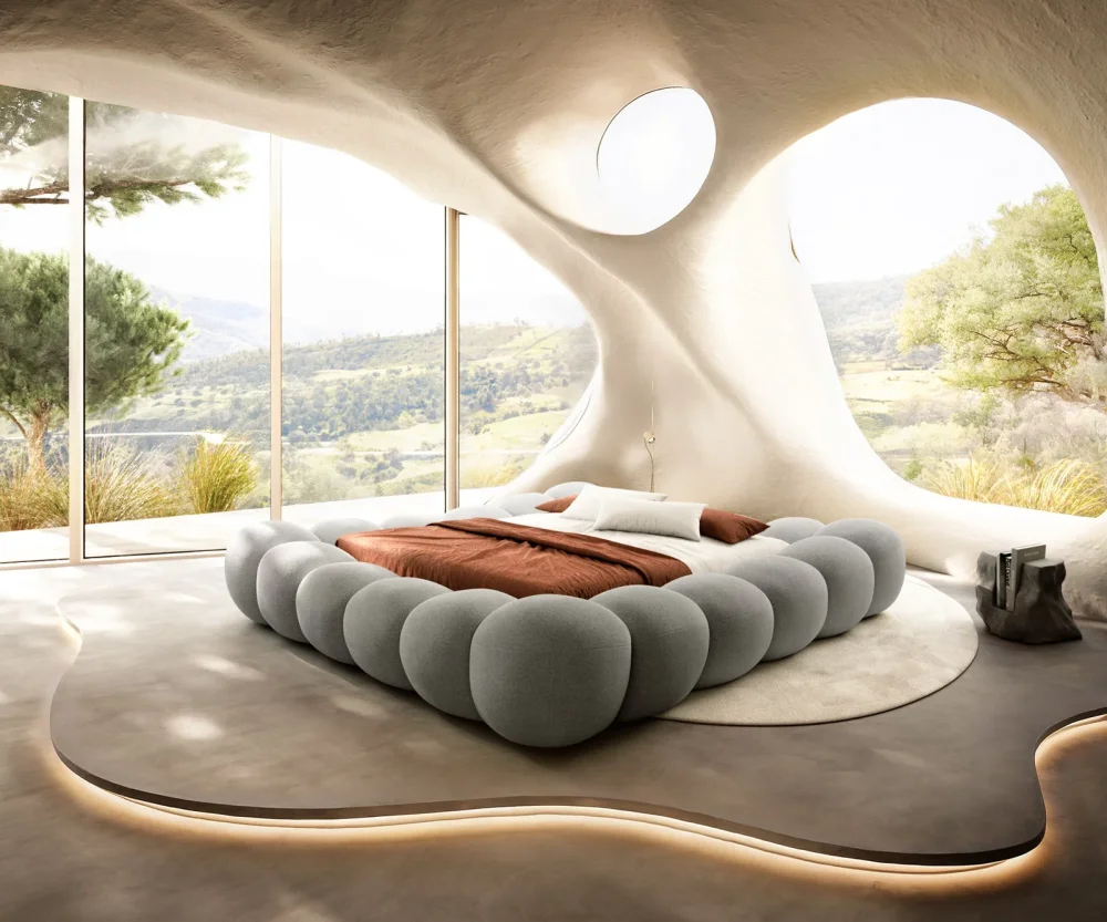 Čalúnená posteľ Perlla 180x200 cm texturovaná látka mäkká sivá