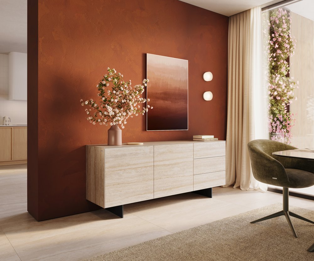 Komoda Cuor 180 cm keramika Laminam® Travertino Bianco krémovo biela 2