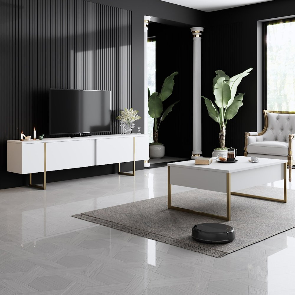 TV stolek Luxe - White, Gold (obrázek 7)