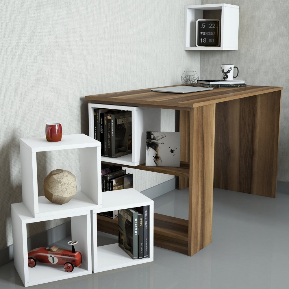 Psací stůl Box - Walnut, White (obrázek 5)