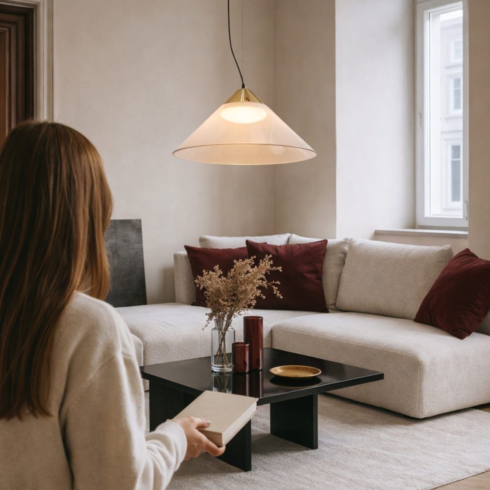 Lampa wisząca Presto 42 szklana złota z kloszem bursztynowym nad stół GX53