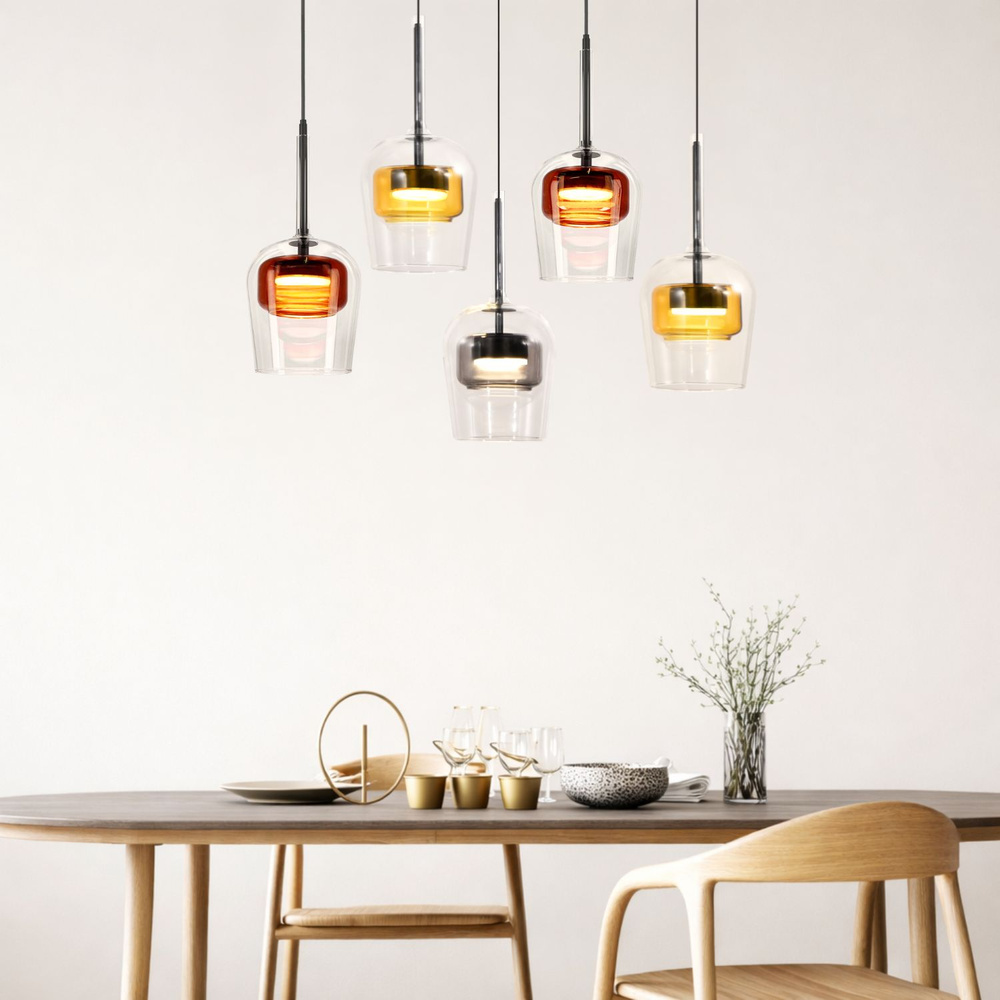 Levně Lampa wisząca Glaxi szklane kolorowe klosze 5xGX53 nad stół do salonu i jadalni