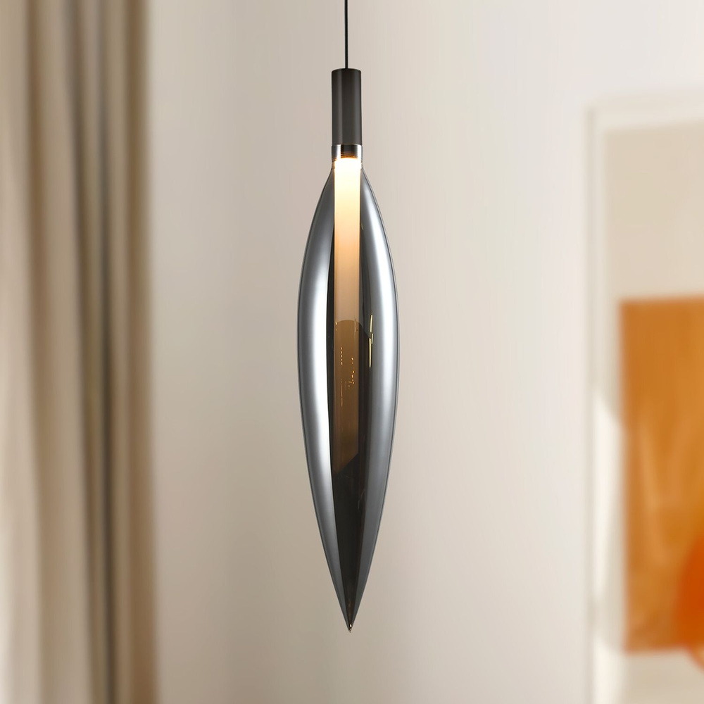 Levně Lampa wisząca Nordic szklana pojedyncza dymiony klosz do jadalni