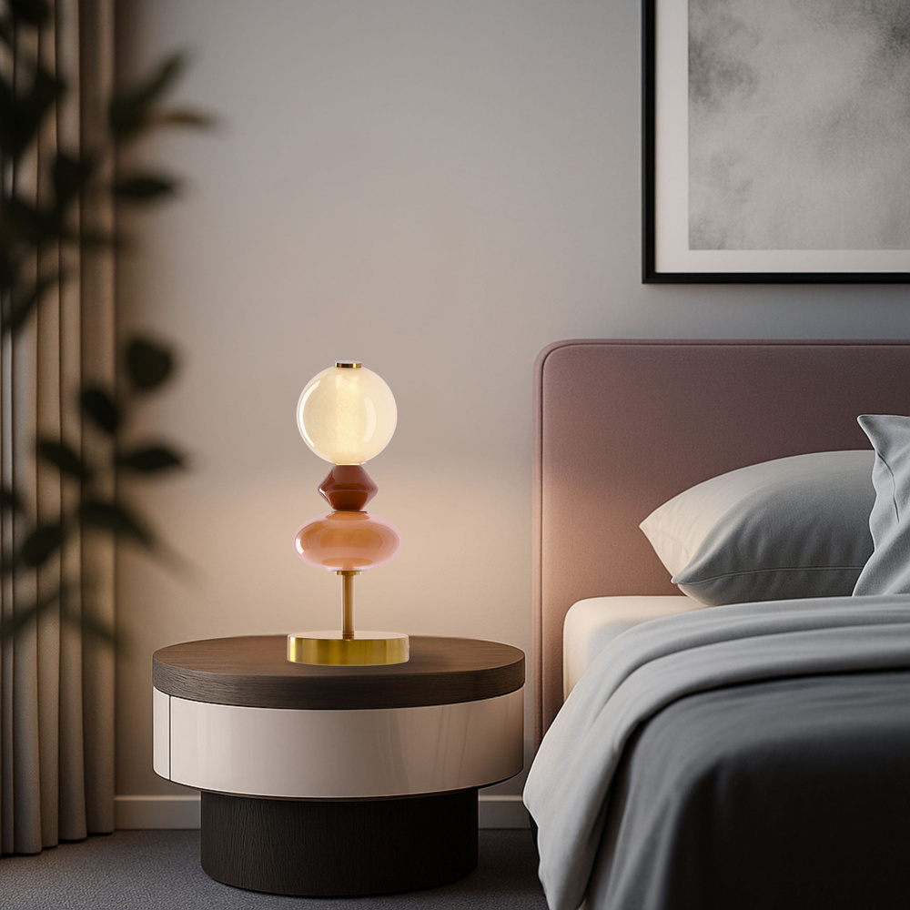 Levně FLORES lampka stołowa mosiężny+brązowy 10W LED 3000K klosz biały