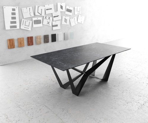 Jídelní stůl Edge 200x100cm Laminam® keramika šedá podnož černá plochá