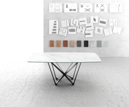 Jídelní stůl Edge zaoblená 200x100cm Laminam® keramika bílá podnož