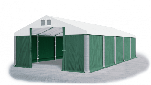Garážový stan 6x8x3m střecha PVC 560g/m2 boky PVC 500g/m2 konstrukce ZIMA - Barva střešní plachty: Bílá, Barva boční plachty: Zelená, Barva svislých pruhů: Šedé