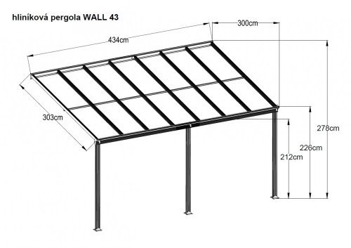 Hliníková pergola 4,35x3 m WALL 43 biela - BAREVNÁ VARIANTA: Priehľadná (číra)