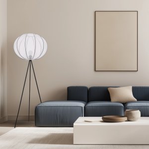 Stojaca lampa MELLOW čierna 1x40W tienidlo E27 52 biela guľa