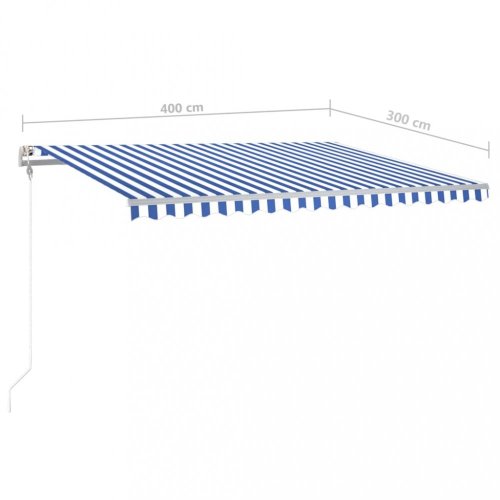 Ručne zaťahovacia markíza s LED svetlom 400x300 cm Dekorhome - BAREVNÁ VARIANTA: Biela / modrá