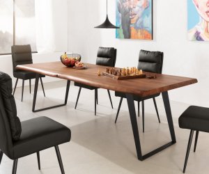 Jedálenský stôl Edge 260x100 XL akácia hnedá kov šikmý Live-Edge