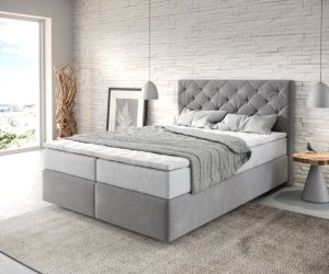 Boxspring postel Dream-Great 140x200 cm mikrovlákno šedá s taštičkovou