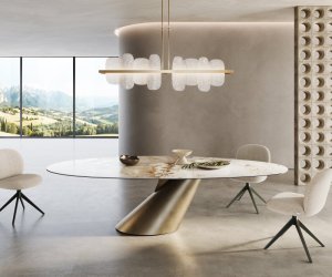 Jedálenský stôl Edge Oval 280x130 Keramika Minas Melange bielo-béžová